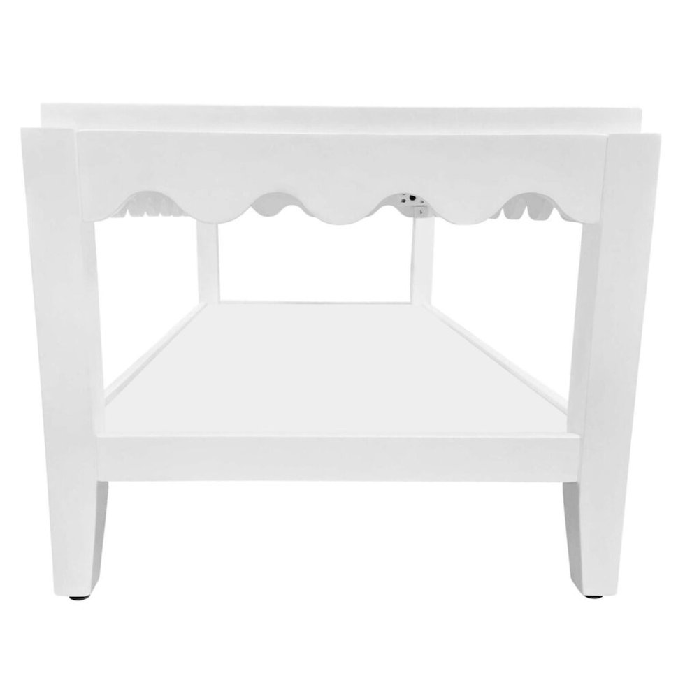 Scallop Coffee Table - Rectangular Mango Wood Side Table - Lower Shelf. Picture 4