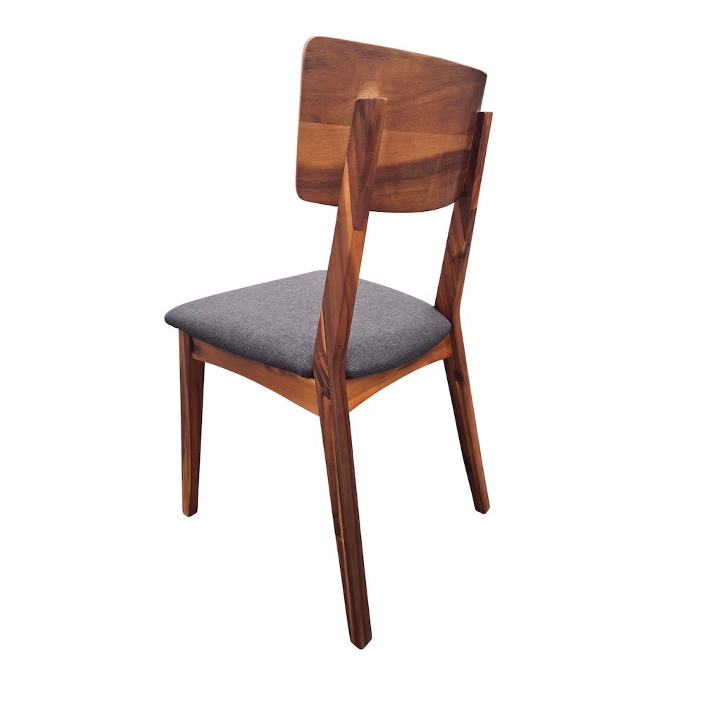 Set Of 2 Solid Blackwood Dining Chairs With Gray Upholstered Seats, Natural. Picture 7