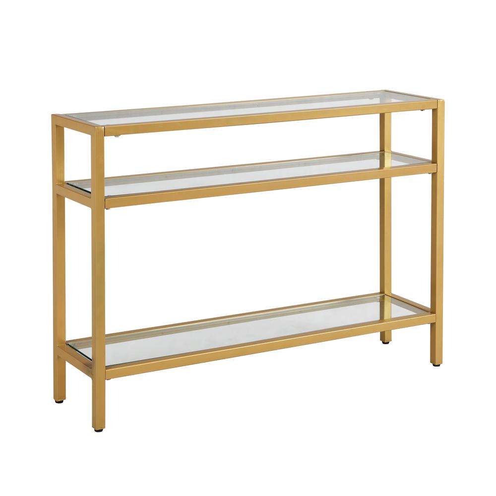 Chrysalis 3 Tier Glass Top Console Table - Gold. Picture 1