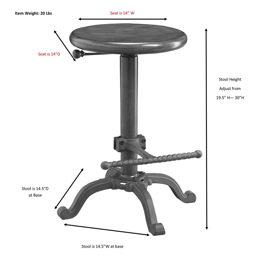 Justin Adjustable Barstool - Natural Driftwood Seat - Aged Iron Base. Picture 8