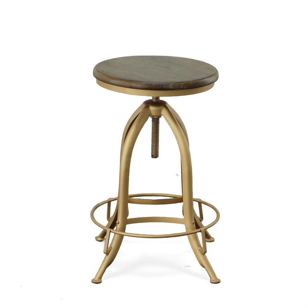 Ryder Adjustable Barstool - Elm Seat - Gold Base. Picture 2