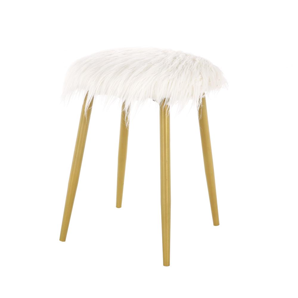 Madison Faux Fur Ottoman - White/Gold. Picture 1