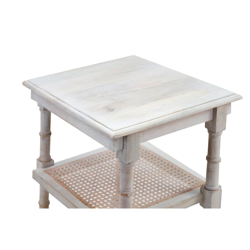 Chesterfield Wood & Cane 3 Shelf Side Table - Whitewash. Picture 3