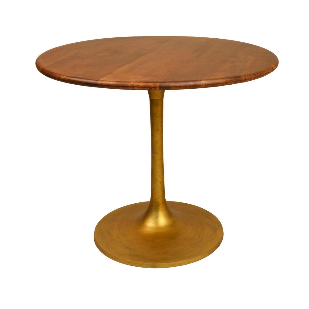 Alden Wood Top 36" Round Dining Table - Elm/Antique Gold. Picture 1
