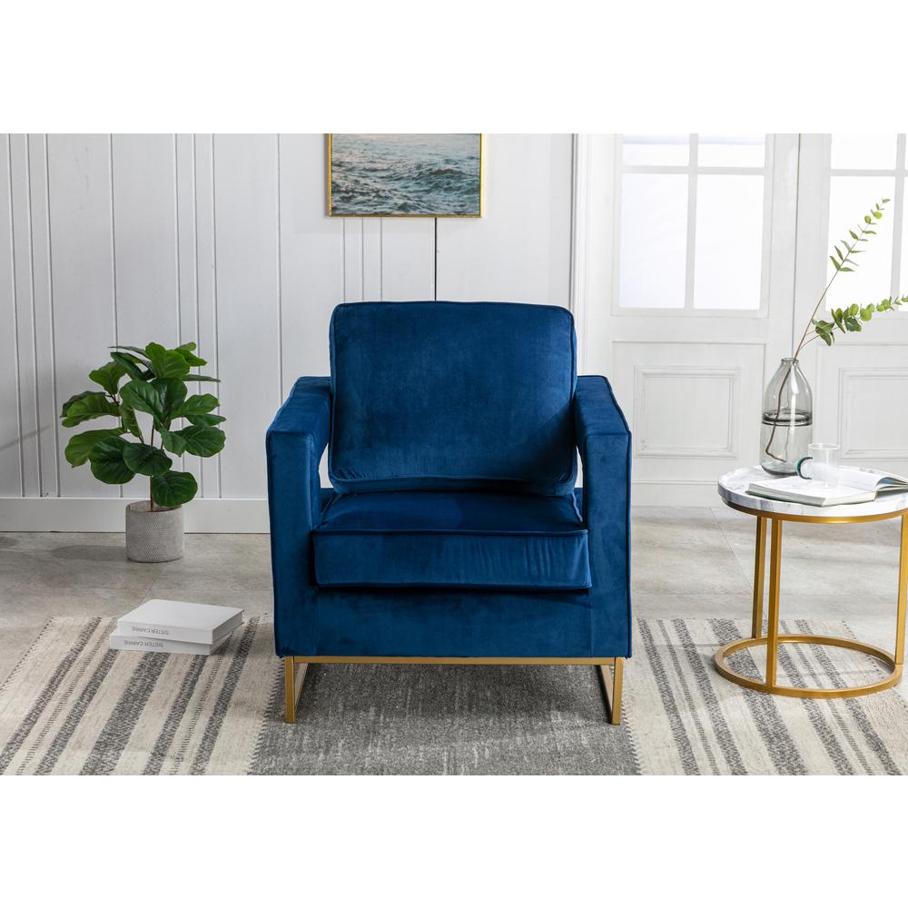 Adadon Velvet Upholstered Armchair - Navy Blue. Picture 6