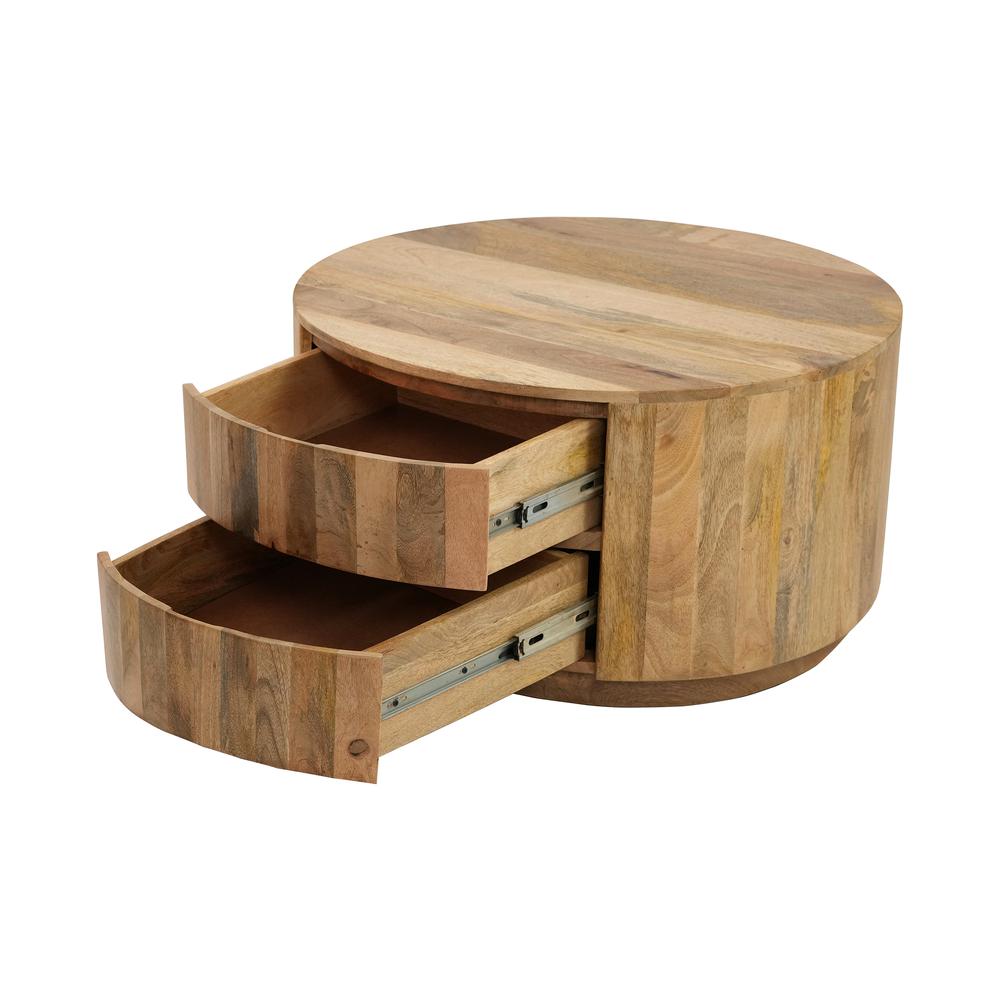 Christa 2-Drawer 30" Round Coffee Table - Natural. Picture 2