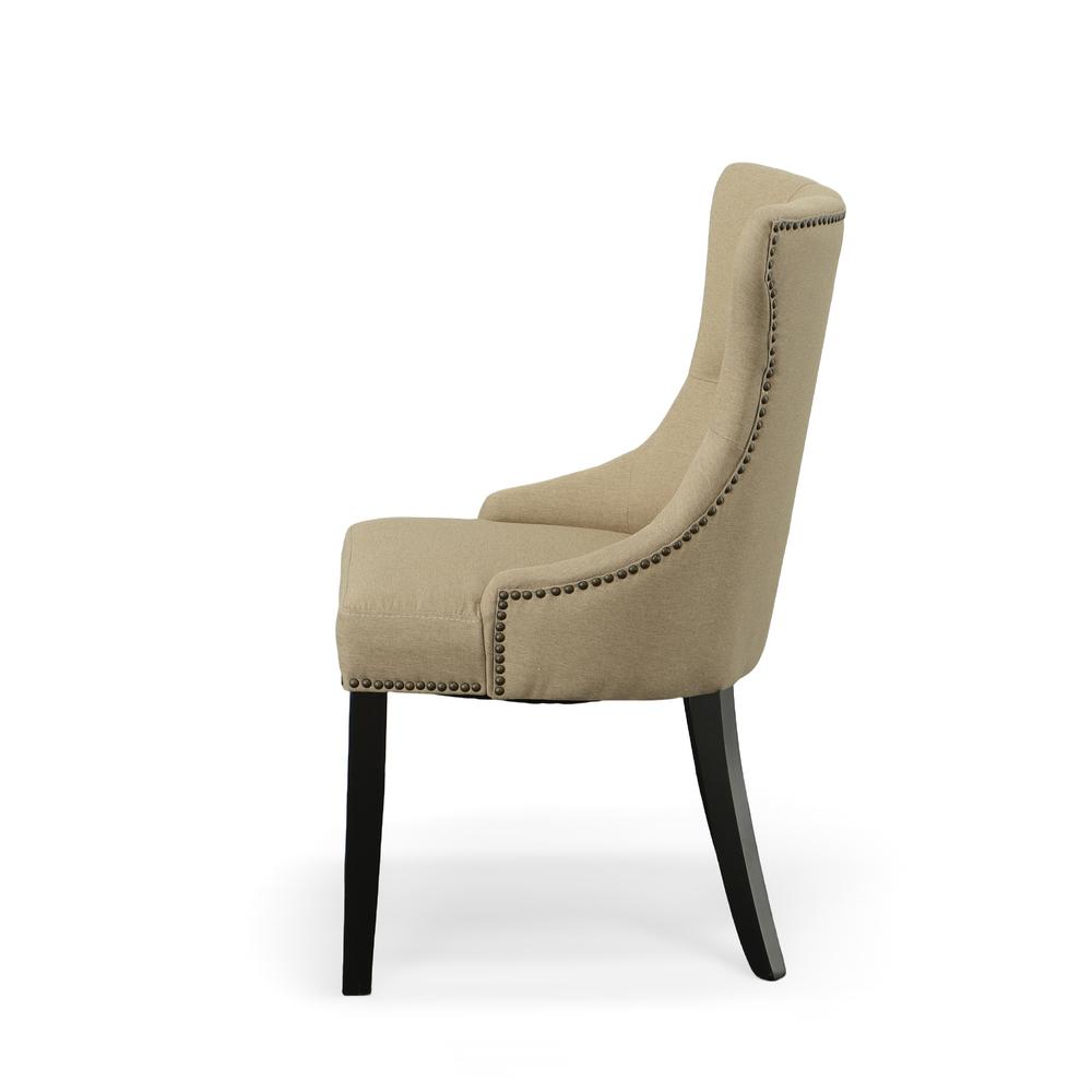 Tufted Back Upholstered Chair - Set of 2 - Espresso - Cream Linen Upholstery. Picture 7