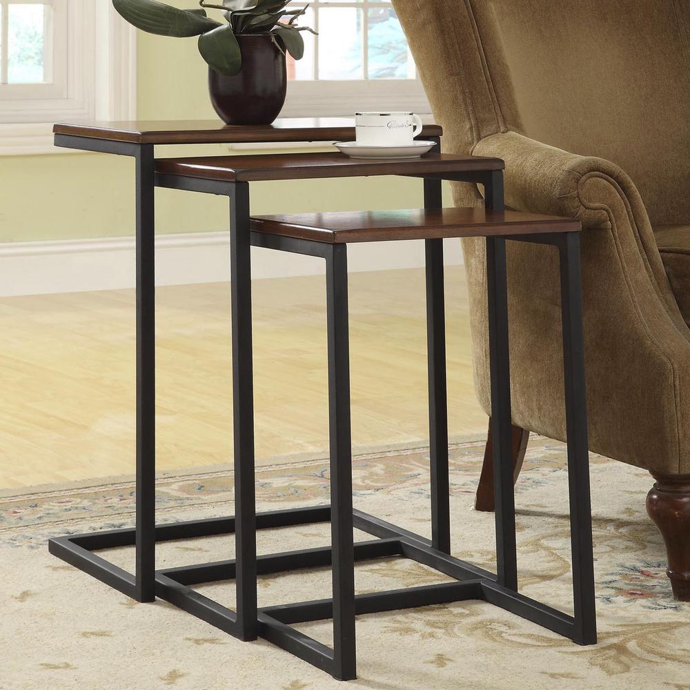 Addison Nesting Table Set - Chestnut Top - Black Base. Picture 7
