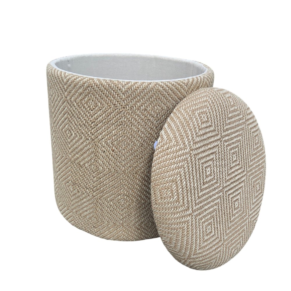 Handwoven Fabric Storage Ottoman - Multi-Purpose Foot Rest Natural. Picture 4