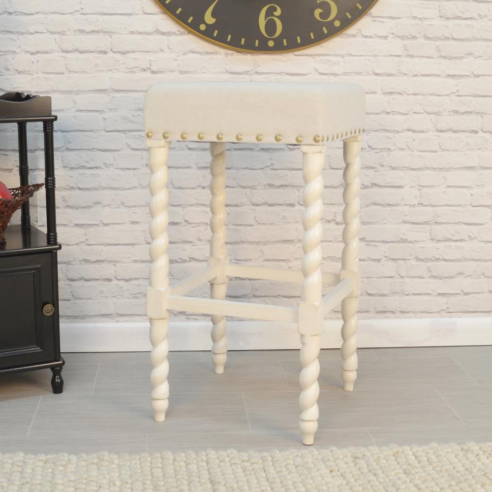 Remick 30" Barstool - Vintage White - Linen Upholstery. Picture 5