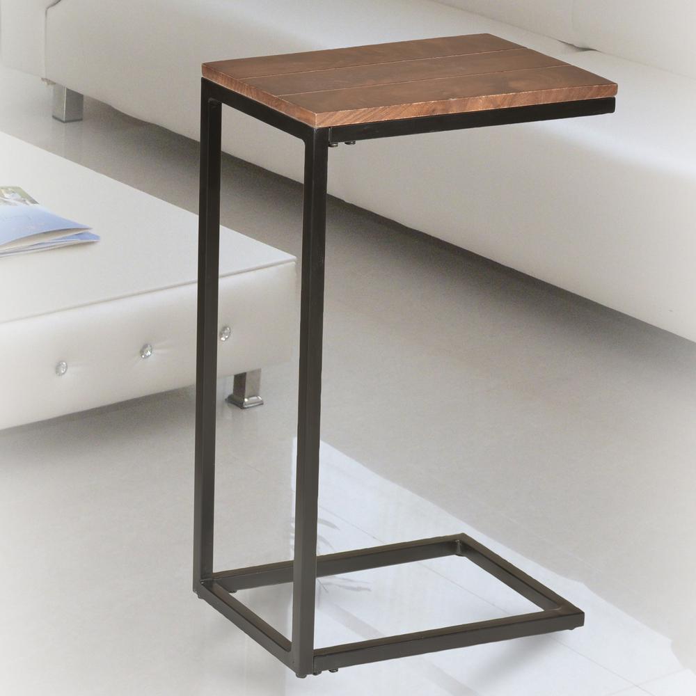 Aggie C-Form Accent Table - Chestnut Top - Black Base. Picture 7