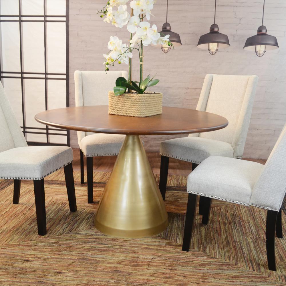 Gio 48" Pedestal Dining Table - Elm/Gold. Picture 3