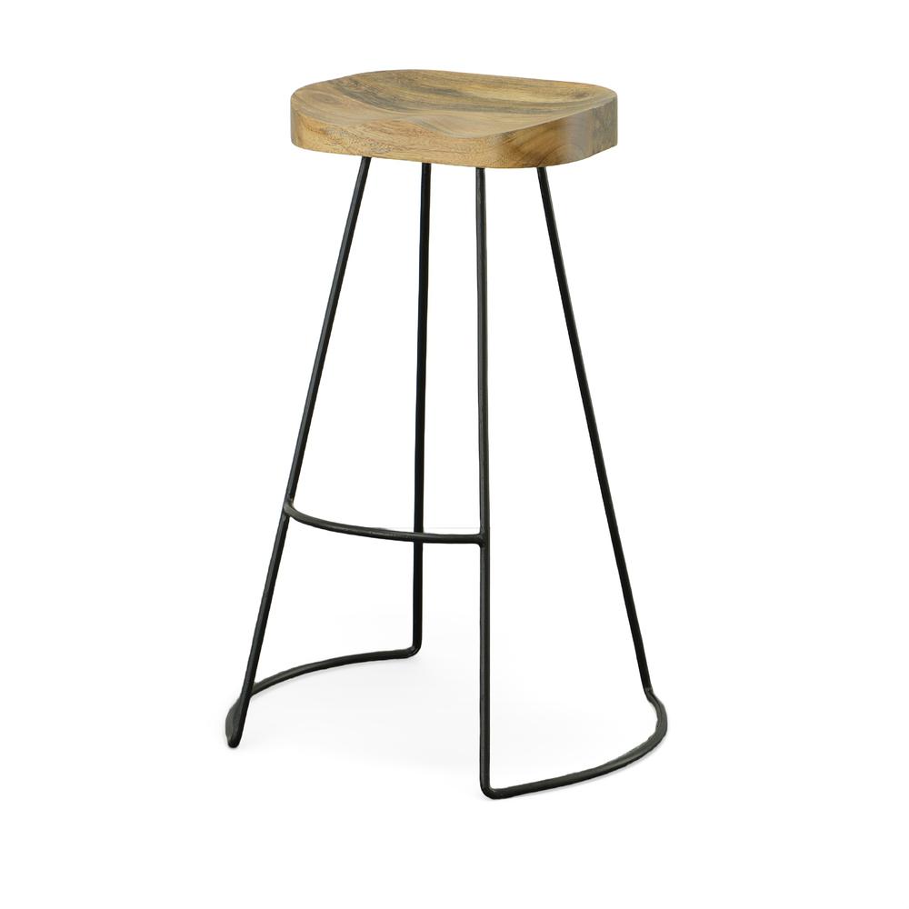 Saga 25" Counter Stool - Set of 2 - Natural Seat - Black Base. Picture 1