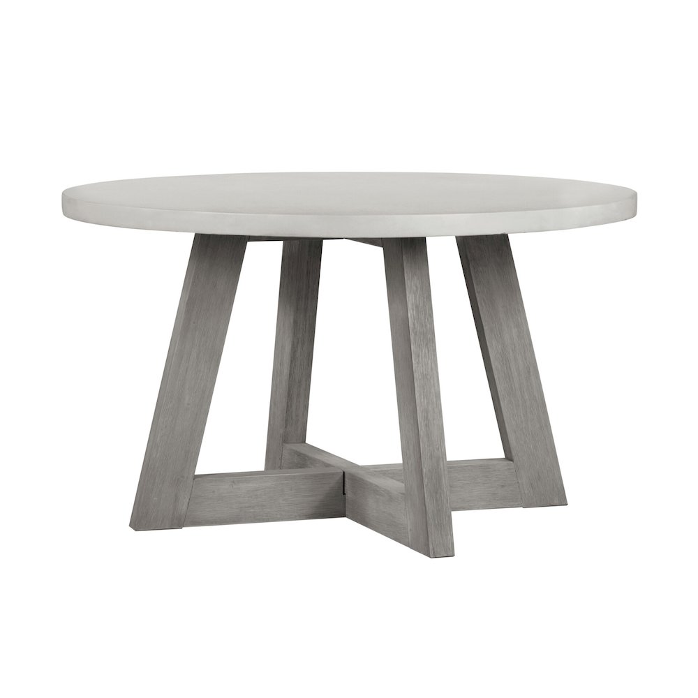 Round Grey Concrete Top Dining Table With Brushed Acacia Base, 51". Picture 1