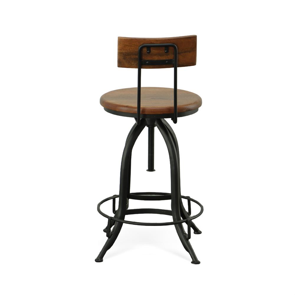 Ryder Adjustable Barstool with Back - Chestnut Seat - Black Base. Picture 4