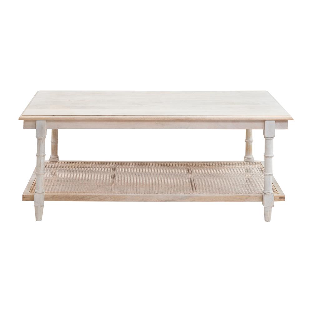 Chesterfield Wood & Cane Coffee Table - Whitewash. Picture 4