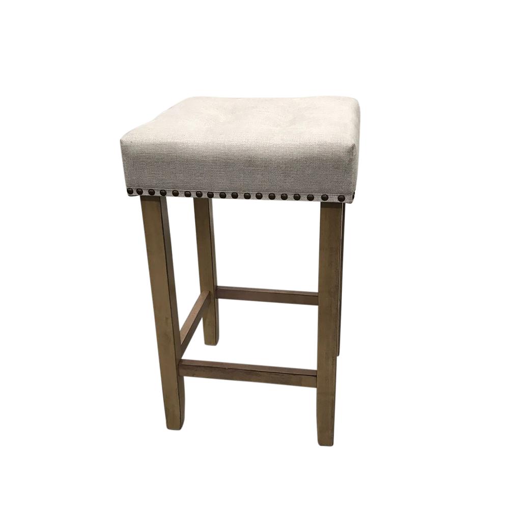 Sadie Tufted Upholstered Barstool - Set of 2 - Light Oak - Cream Upholstery. Picture 2