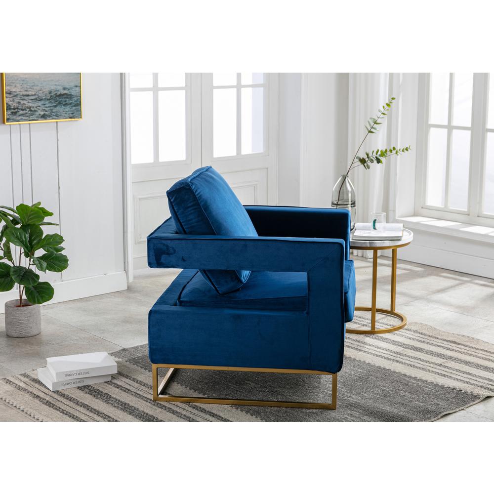 Adadon Velvet Upholstered Armchair - Navy Blue. Picture 7