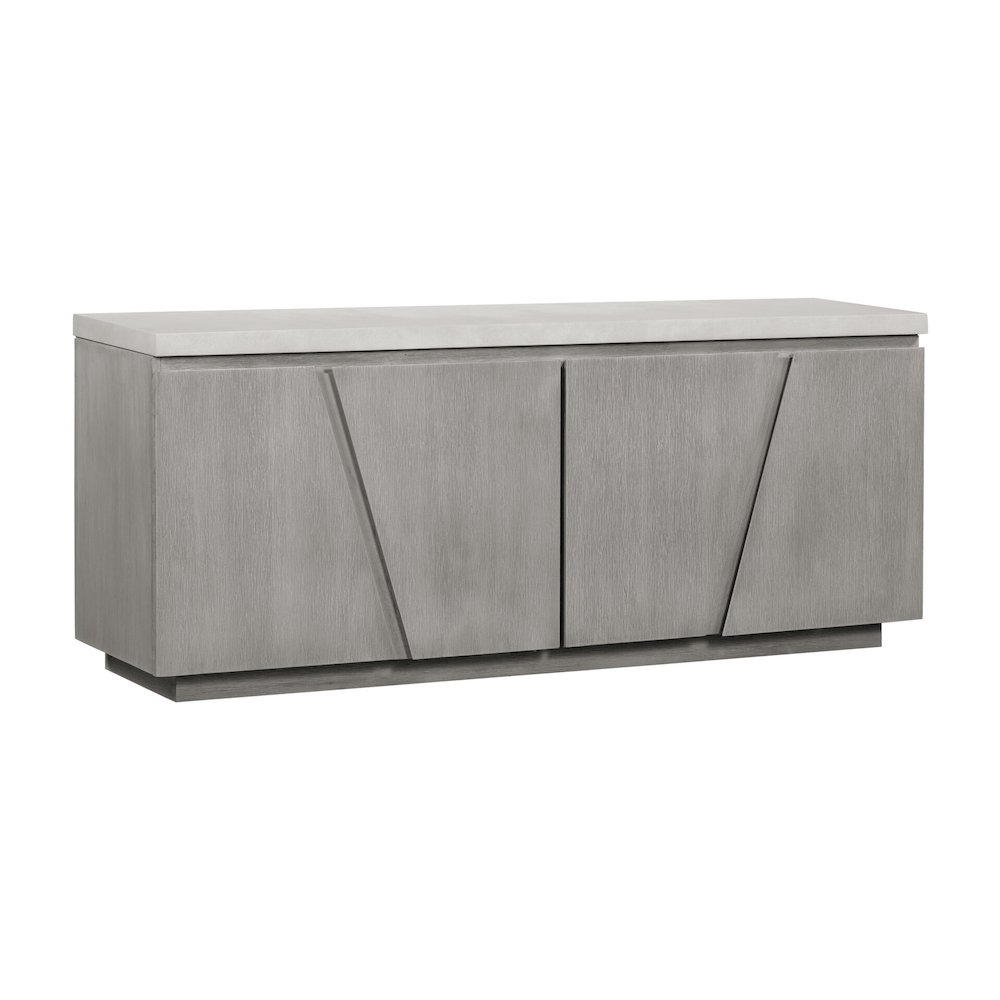 Grey High Media Unit with Concrete Top and Acacia Frame. Picture 1
