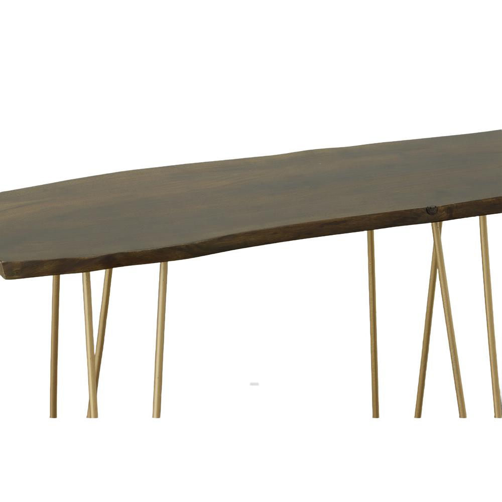 Seti Live Edge Console Table - Elm Top - Gold Base. Picture 3