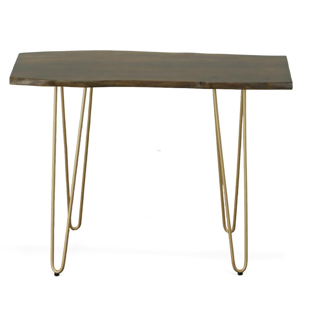 Seti Live Edge Console Table - Elm Top - Gold Base. Picture 1