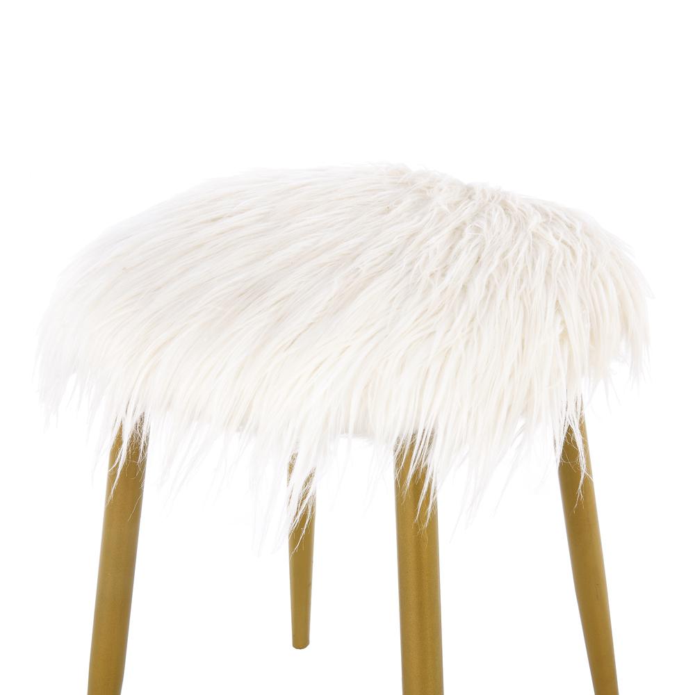 Madison Faux Fur Ottoman - White/Gold. Picture 3