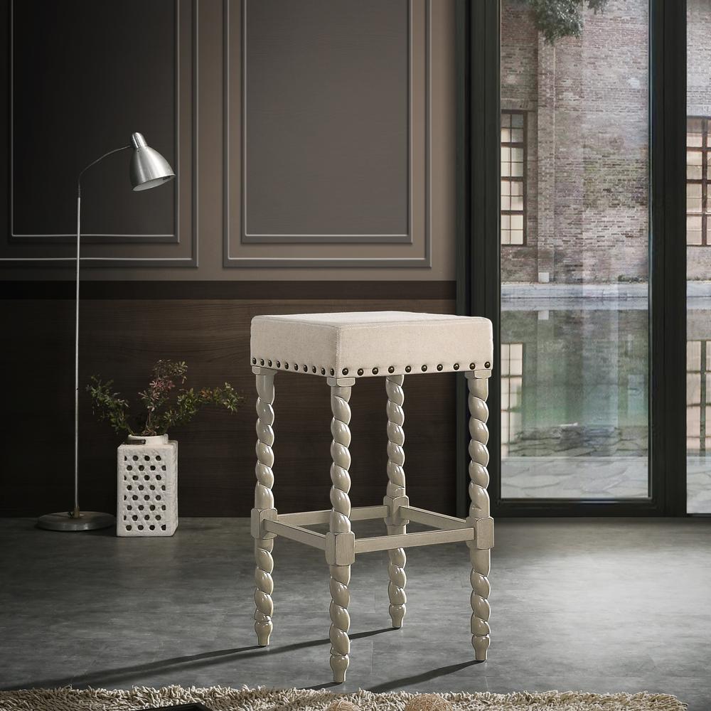 Remick 30" Barstool - Weathered Gray - Linen Upholstery. Picture 5
