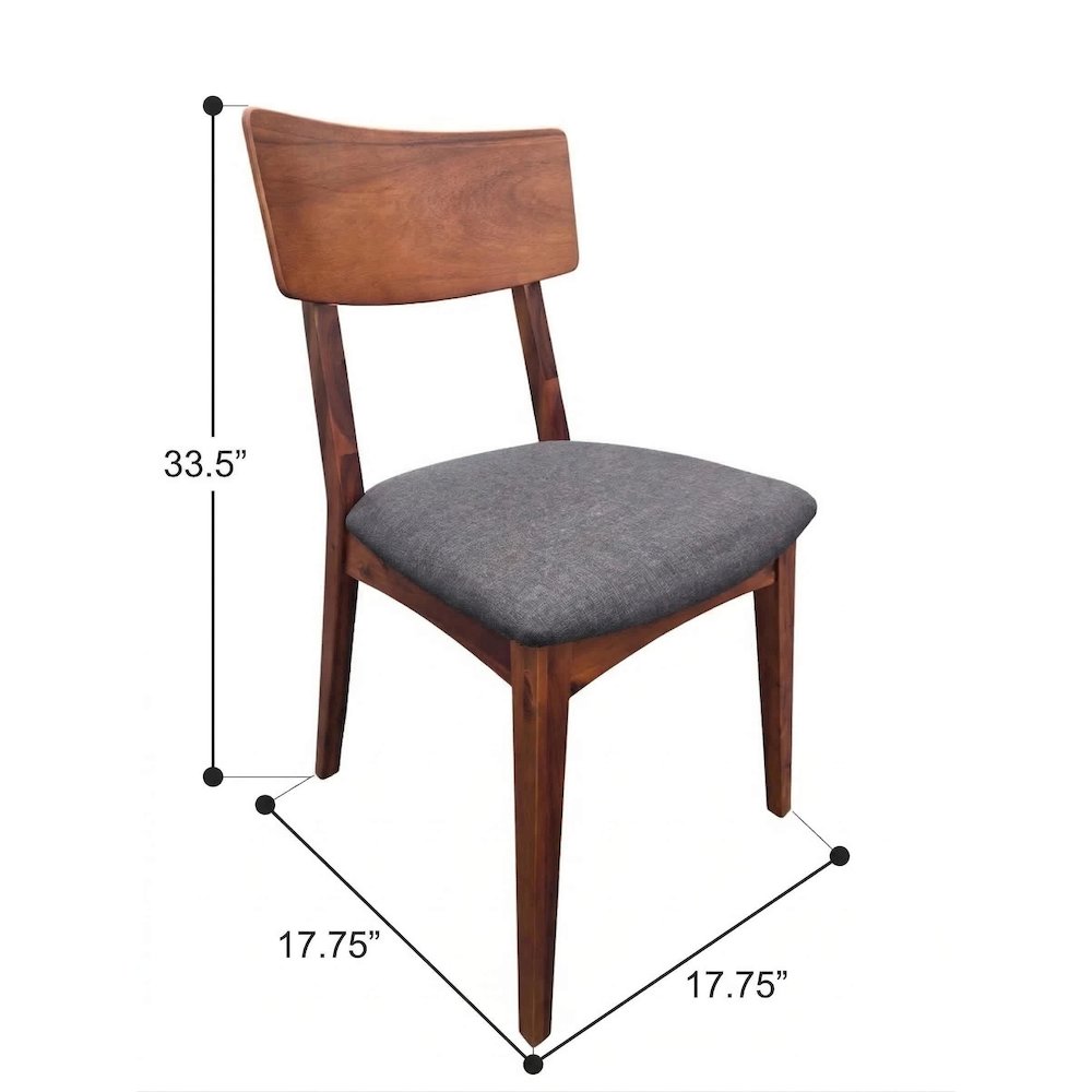 Set Of 2 Solid Blackwood Dining Chairs With Gray Upholstered Seats, Natural. Picture 11
