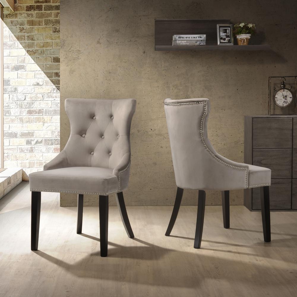 Julia Tufted Back Upholstered Chair - Set of 2 - Espresso - Gray Upholstery. Picture 6