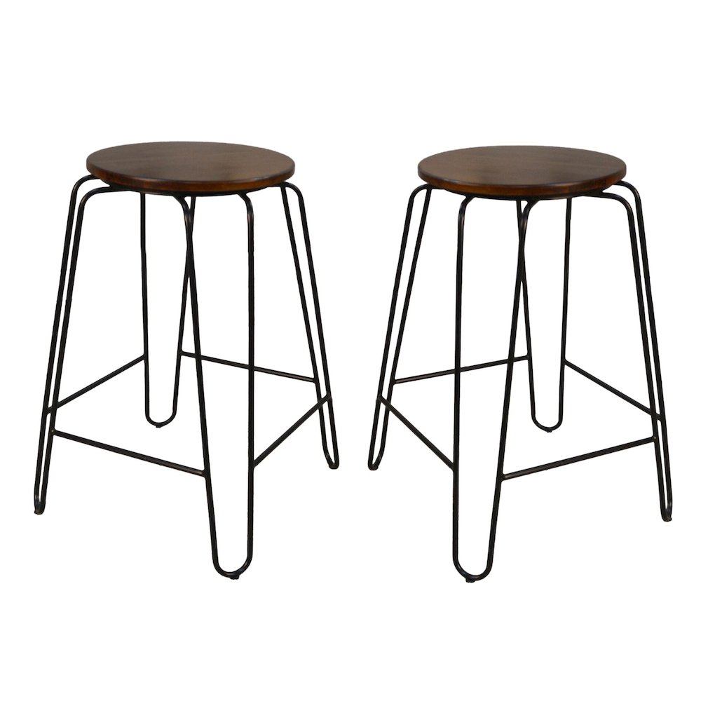 Ethan 24" Counter Stool - Set of 2 - Elm Top - Black Base. Picture 1