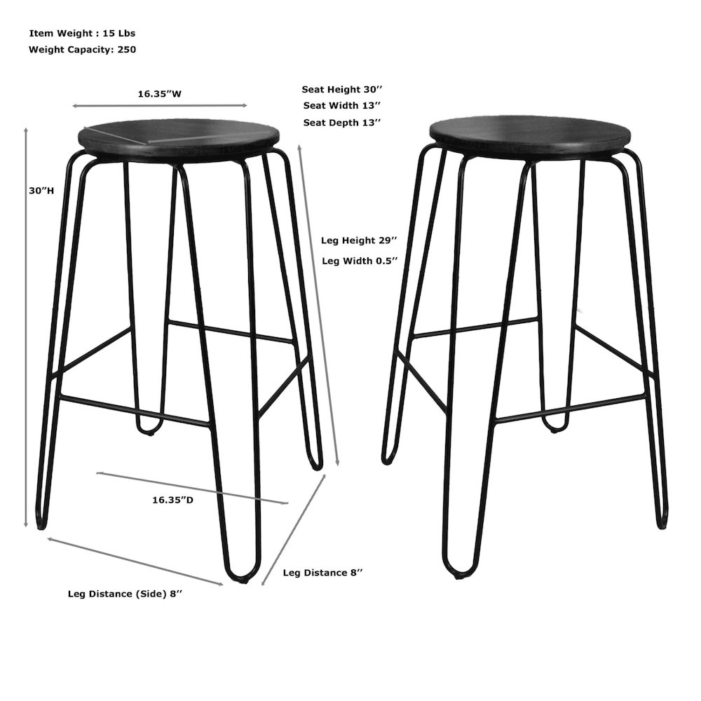 Ethan 30" Barstool - Set of 2 - Maple Top - Black Base. Picture 2