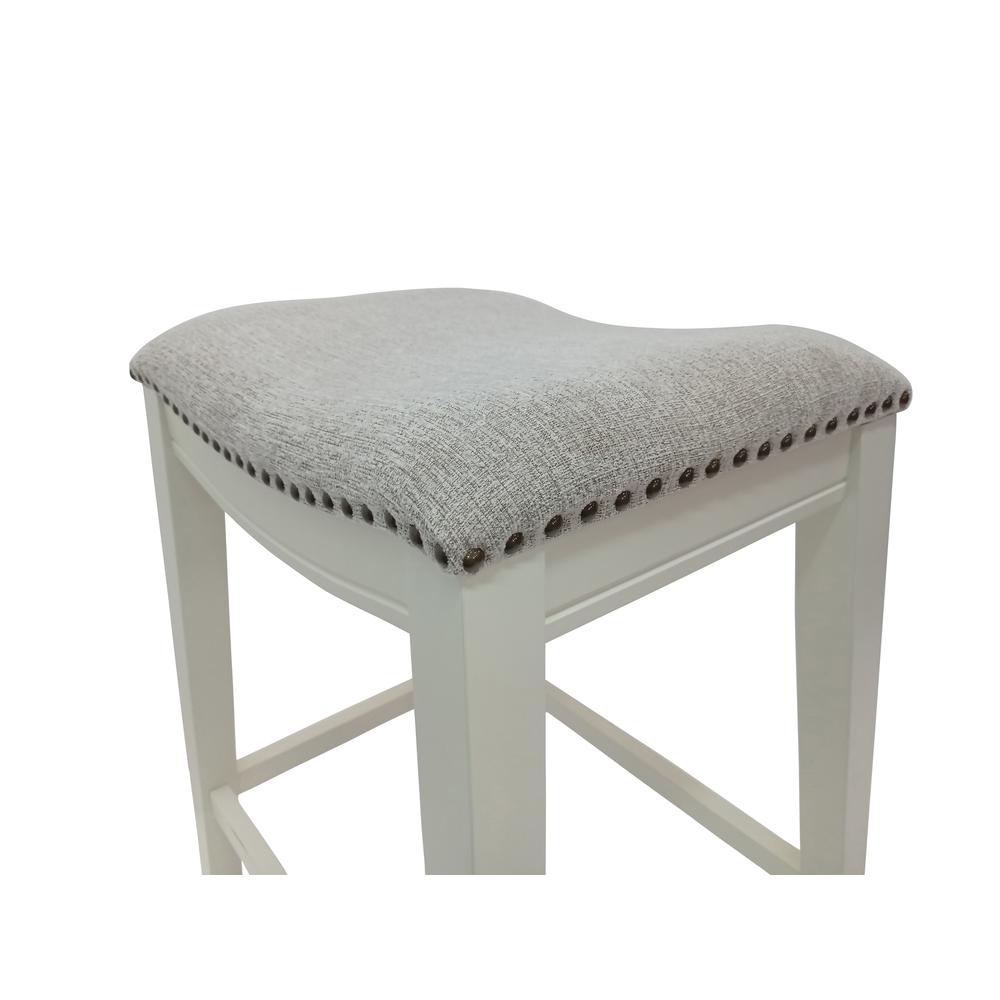 25" Saddle Counter Stool - Set of 2 - Missouri White - Fawn Chenille Upholstery. Picture 5