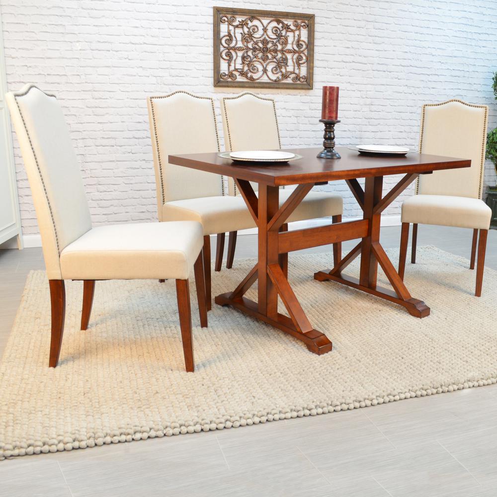 Romero Parson Chair - Chestnut - Linen Upholstery. Picture 4