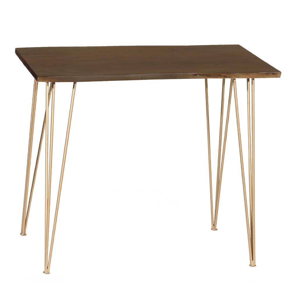 Seti Live Edge Bar Table - Elm Top - Gold Base. Picture 1