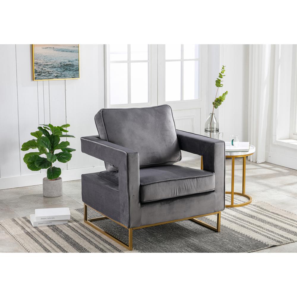 Adadon Velvet Upholstered Armchair - Gray. Picture 7