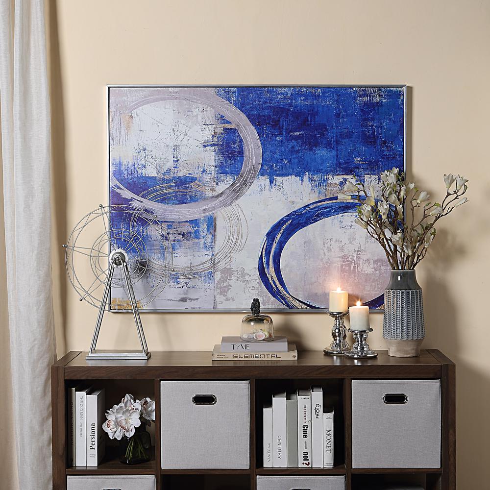 Circle Abstract Wall Art - Blue/Silver - Silver Frame - Large. Picture 4