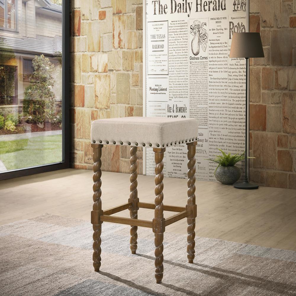 Remick 30" Barstool - Natural Oak - Linen Upholstery. Picture 4