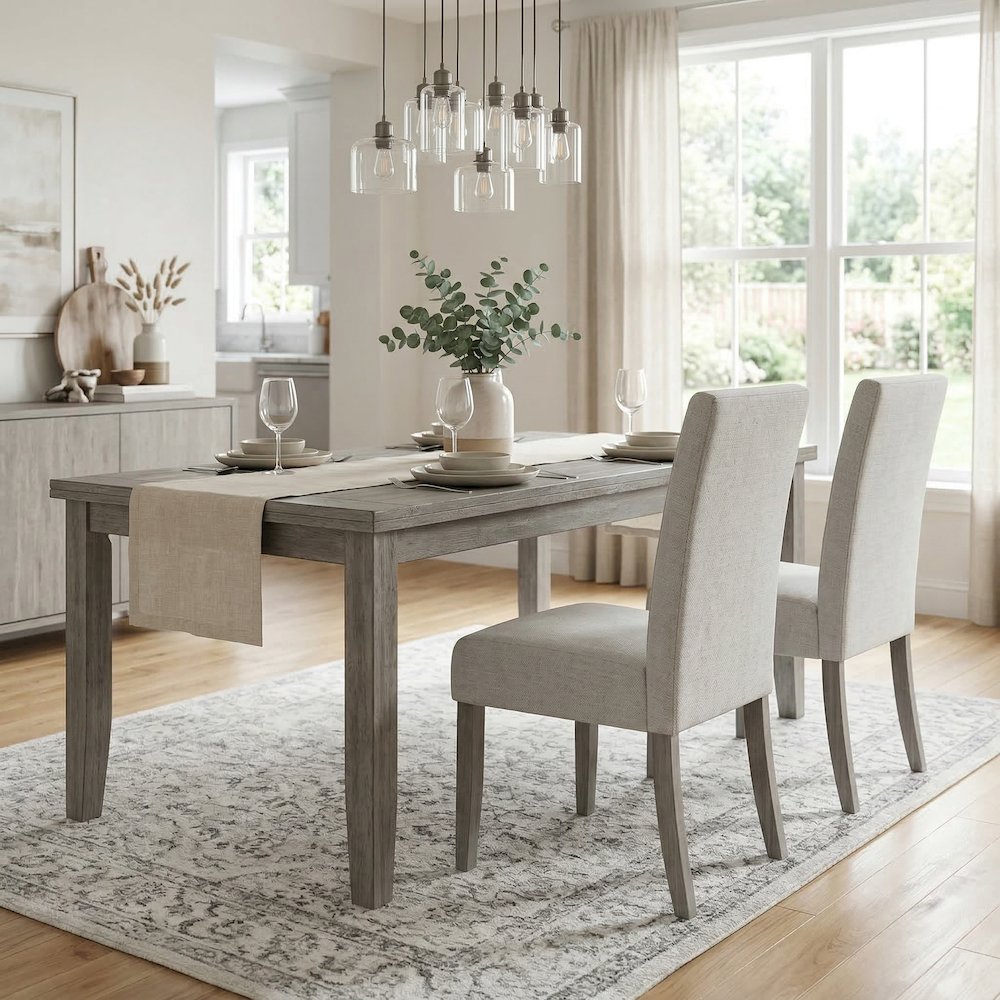 Dining Chair Set Of 2 Upholstered Grey Fabric With Grey Wood Legs. Picture 4