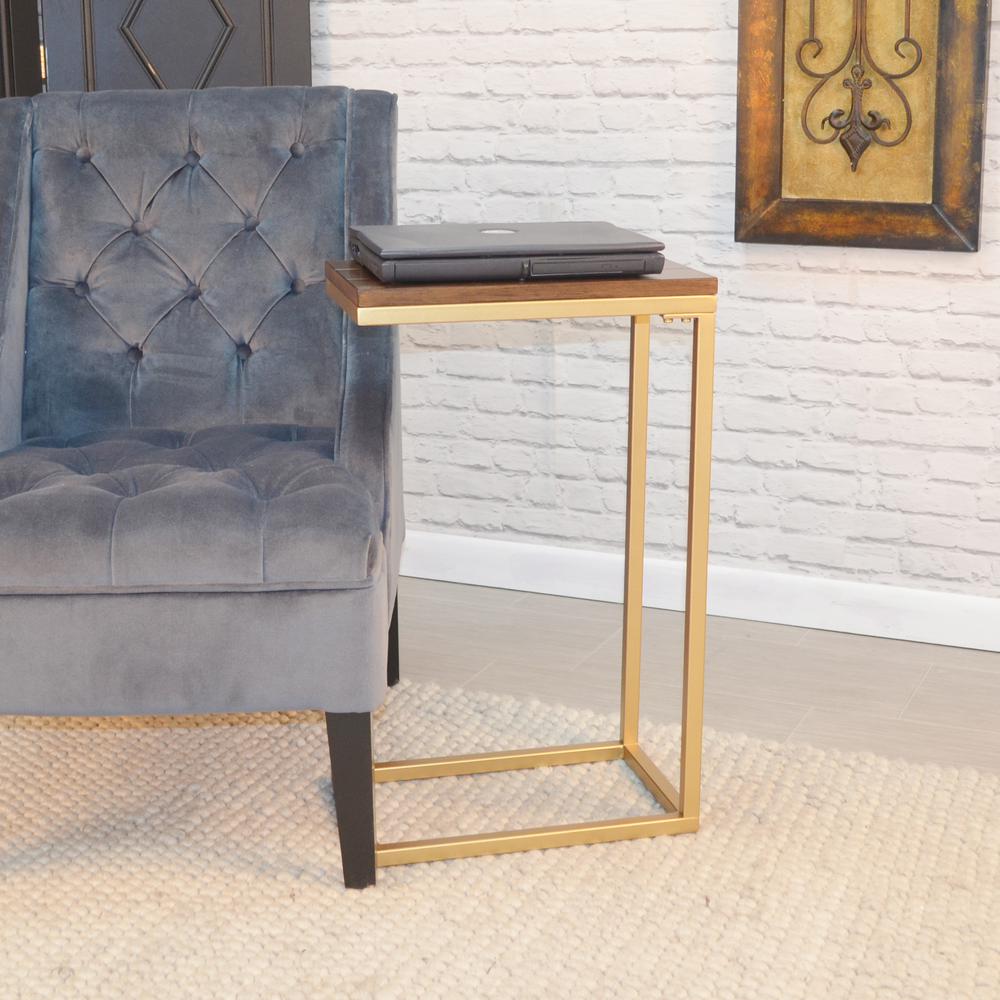 Aggie C-Form Accent Table - Elm Top - Gold Base. Picture 7