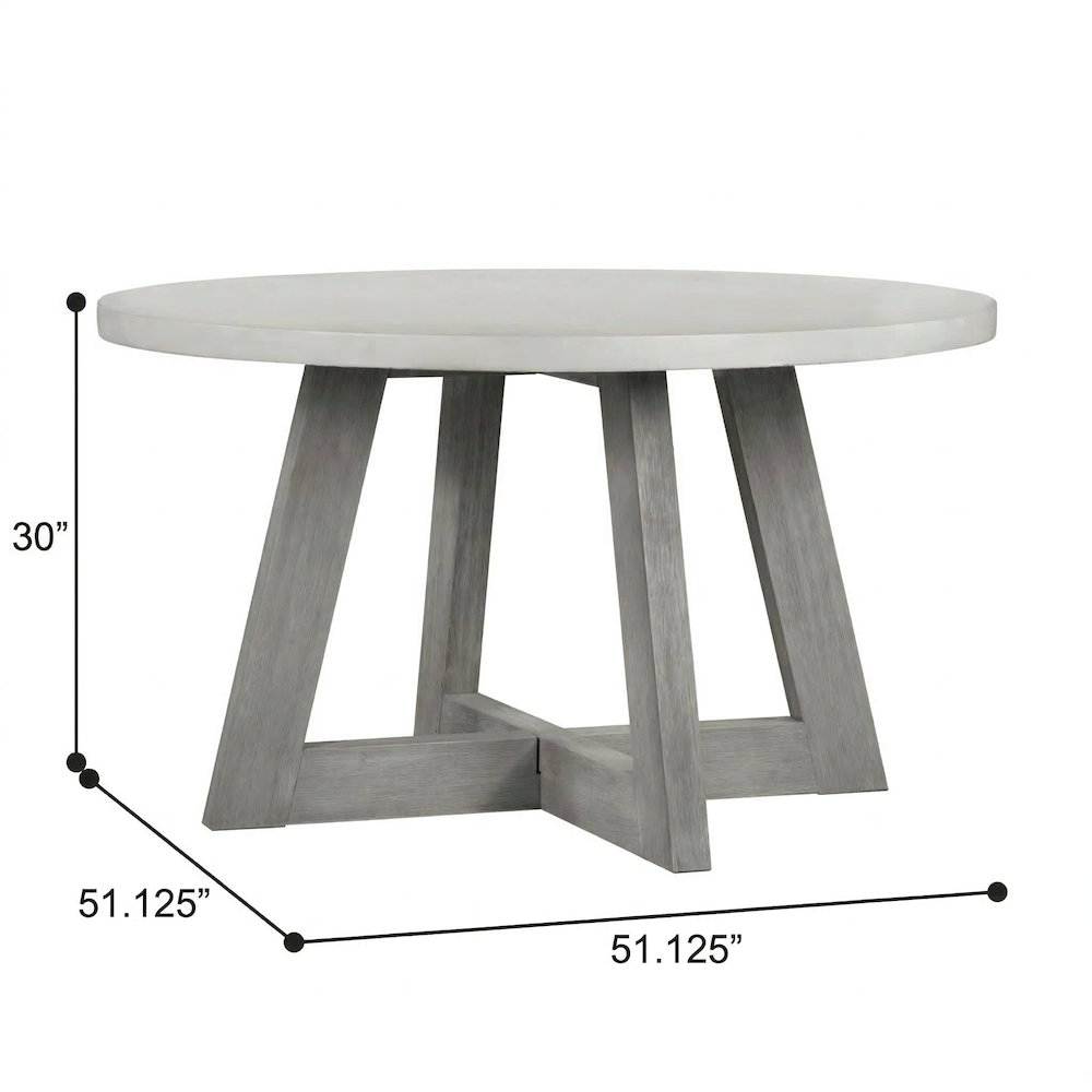 Round Grey Concrete Top Dining Table With Brushed Acacia Base, 51". Picture 5