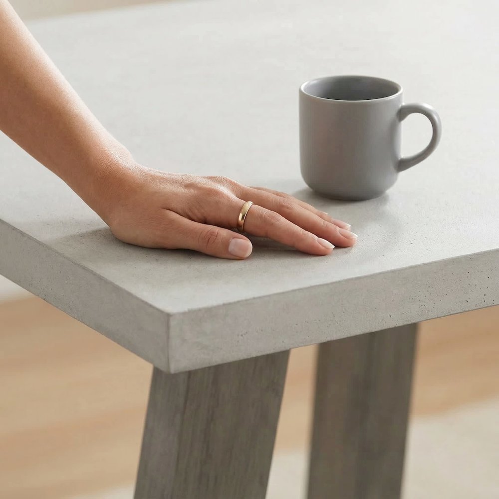 Rectangular Grey Concrete Top Bar Table With Brushed Acacia Base 59X35.5X35.5. Picture 3