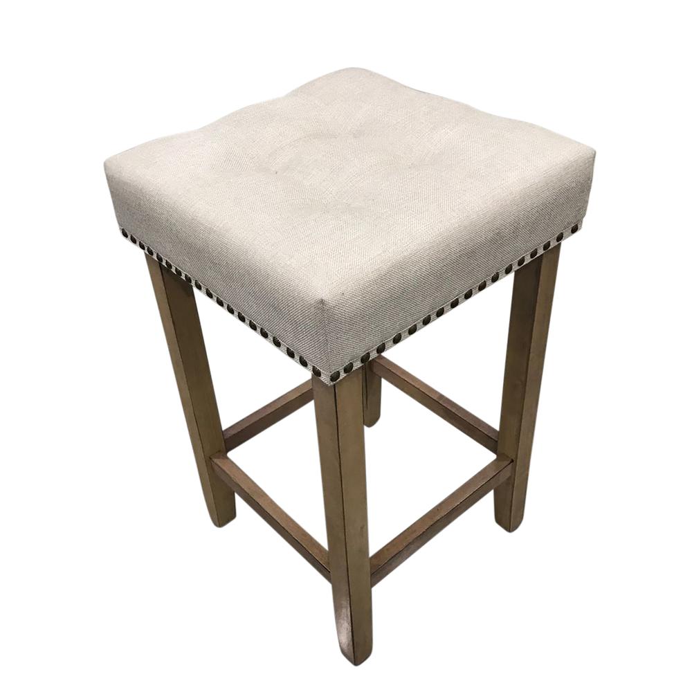 Sadie Tufted Upholstered Barstool - Set of 2 - Light Oak - Cream Upholstery. Picture 3