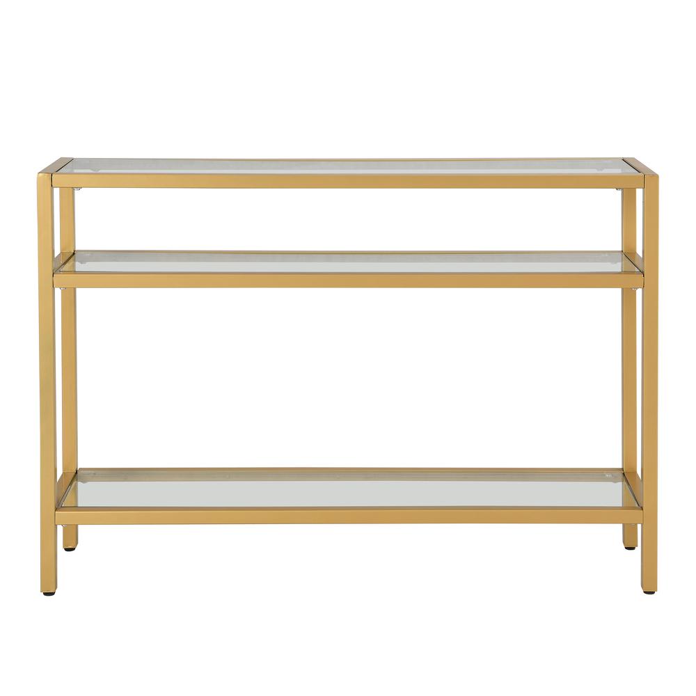 Chrysalis 3 Tier Glass Top Console Table - Gold. Picture 2