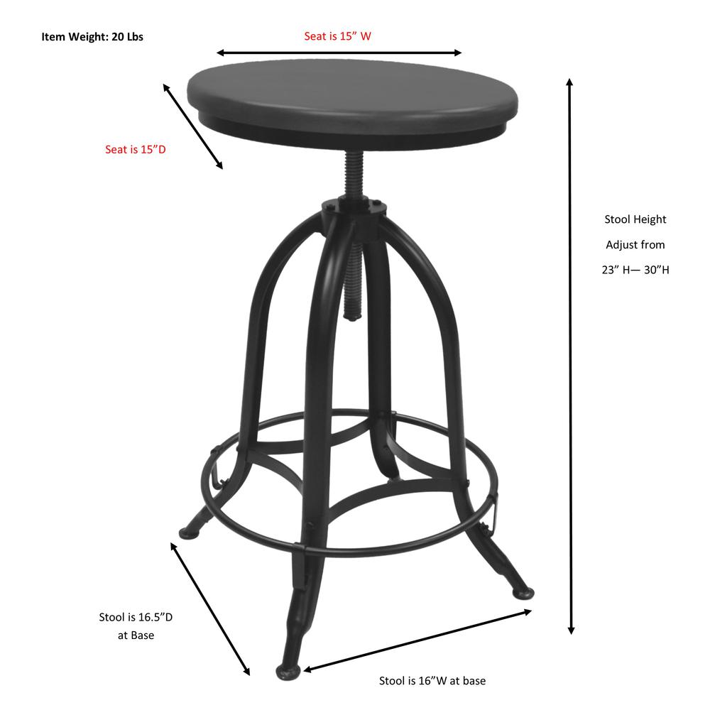 Ryder Adjustable Barstool - Chestnut Seat - Black Base. Picture 7