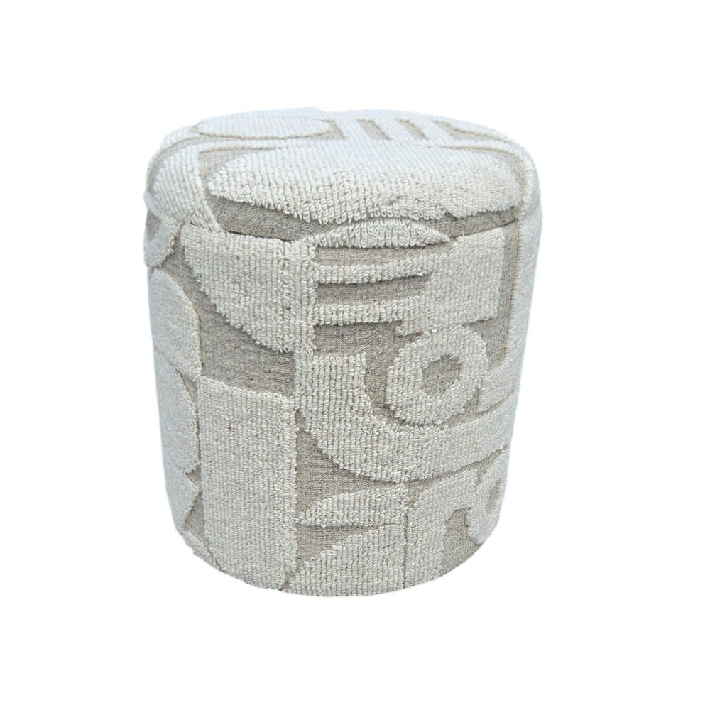Handwoven Fabric Storage Ottoman - Multi-Purpose Foot Rest White. Picture 1