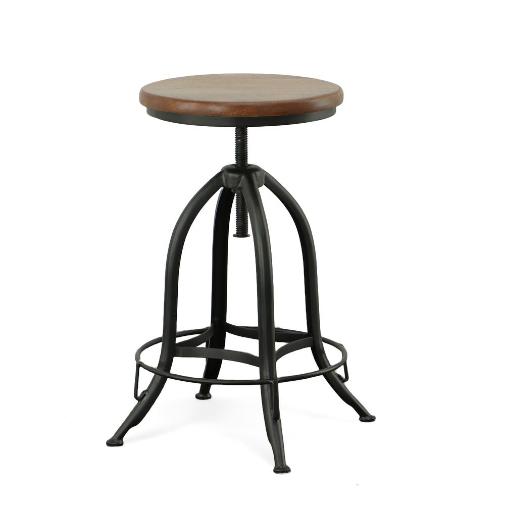 Ryder Adjustable Barstool - Chestnut Seat - Black Base. Picture 1