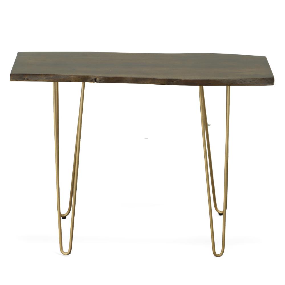 Seti Live Edge Console Table - Elm Top - Gold Base. Picture 6