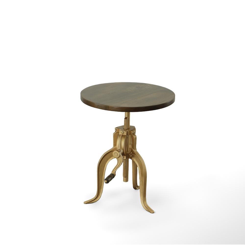 Regan Adjustable Accent Table - Elm Top - Gold Base. Picture 3