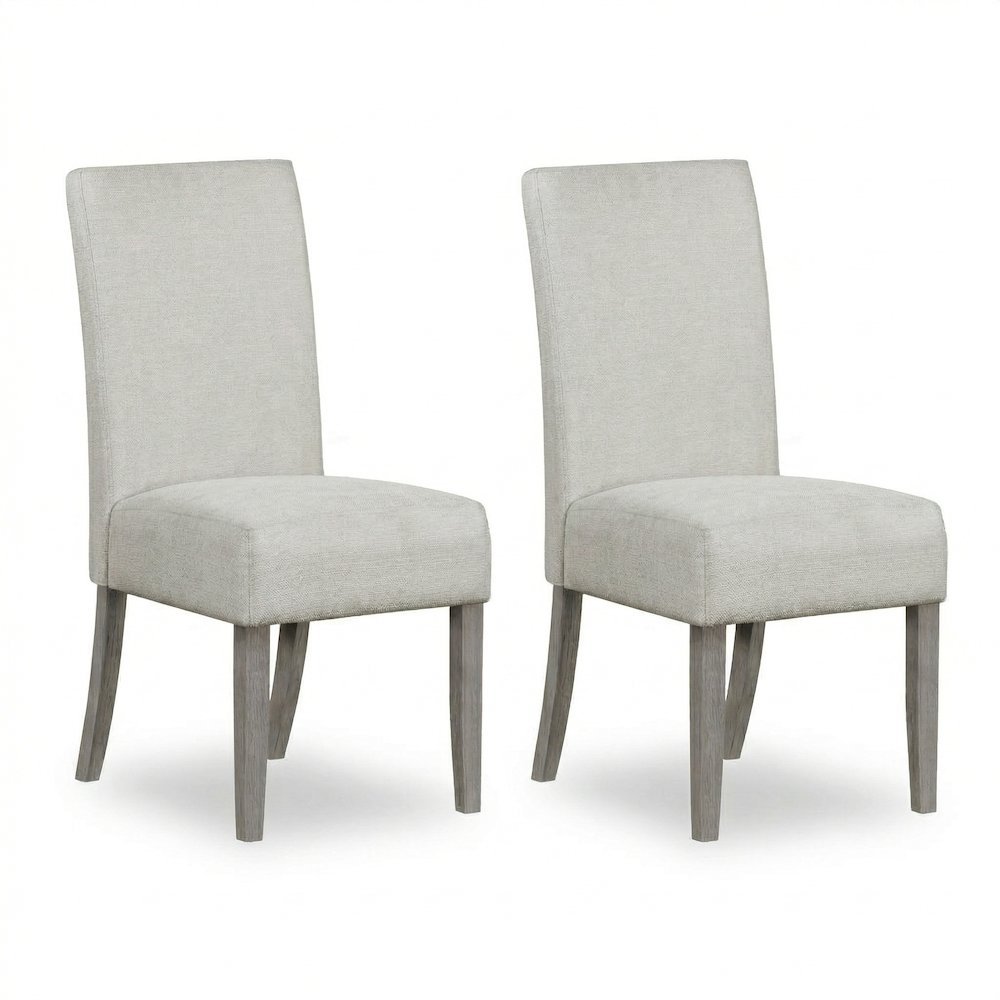 Dining Chair Set Of 2 Upholstered Grey Fabric With Grey Wood Legs. Picture 1