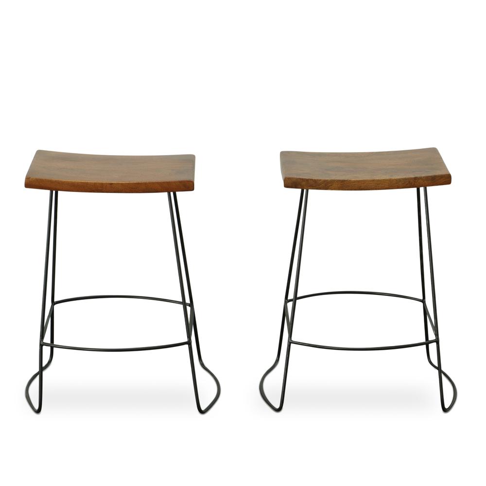 Reece 25" Saddle Seat Counter Stool - Set of 2 - Chestnut/Black. Picture 1